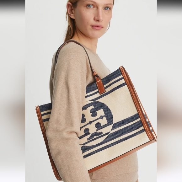 Tory Burch Blue and Tan Nautical Large Tote